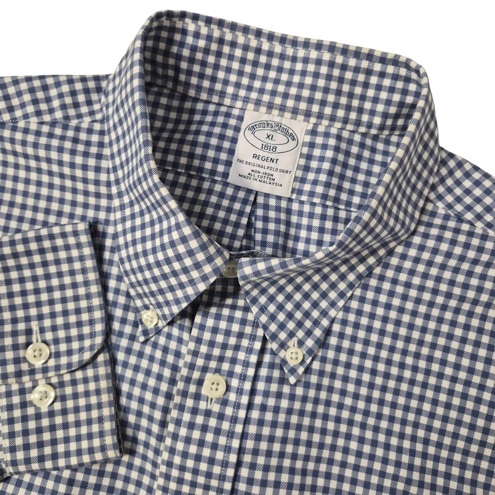 Brooks‎ Brothers Shirt Mens XL Blue Gingham Regent Non-Iron Cotton Classic Ivy